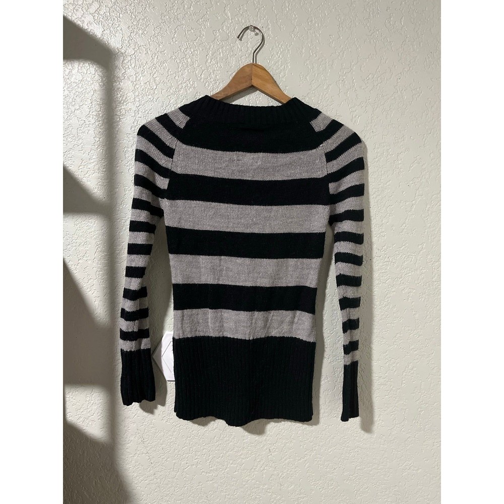 Yoki Girls Collection Striped Sweater Black Grey Vneck Size Large - Picture 3 of 4